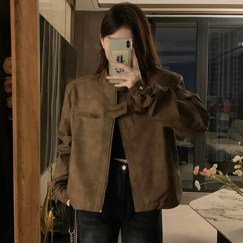 Locomotive brown coat couples American style leather coat