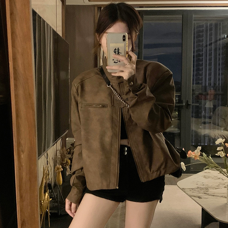 Locomotive brown coat couples American style leather coat