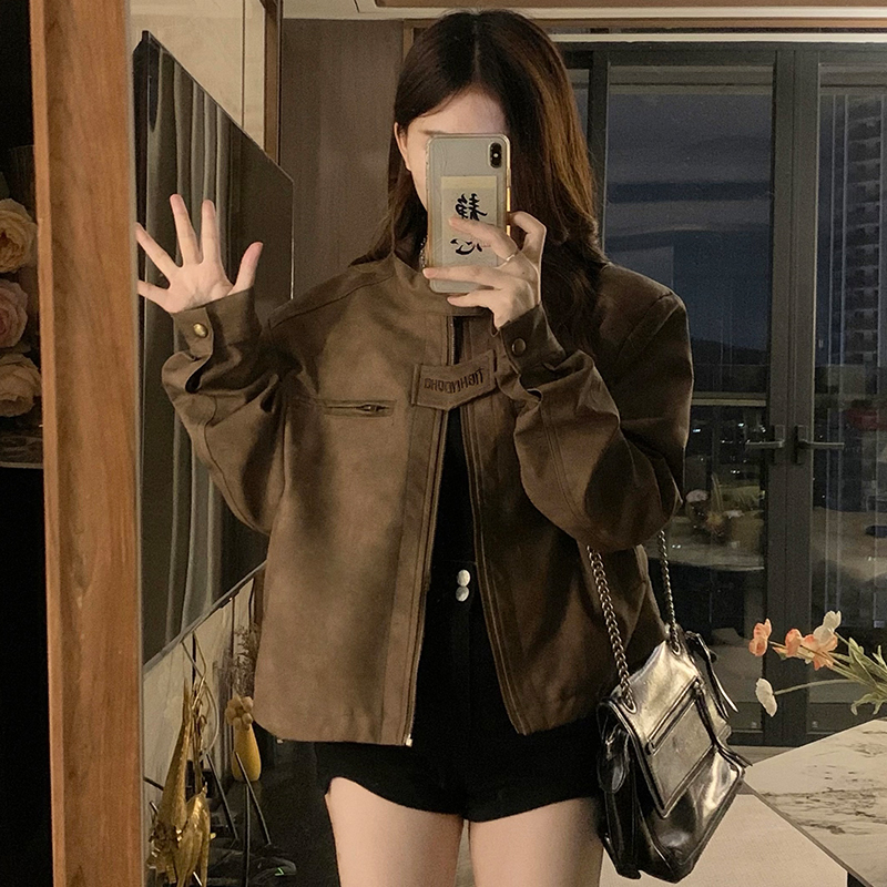 Locomotive brown coat couples American style leather coat