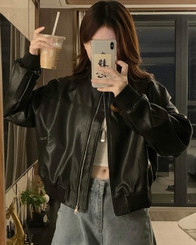 College style locomotive jacket loose leather coat for women