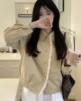 Short lace long sleeve jacket autumn splice coat