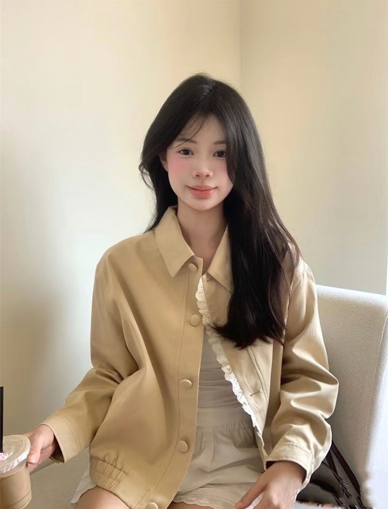 Short lace long sleeve jacket autumn splice coat
