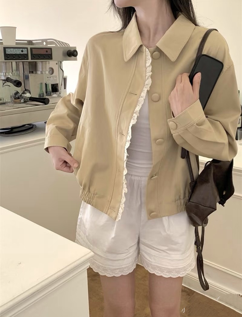 Short lace long sleeve jacket autumn splice coat