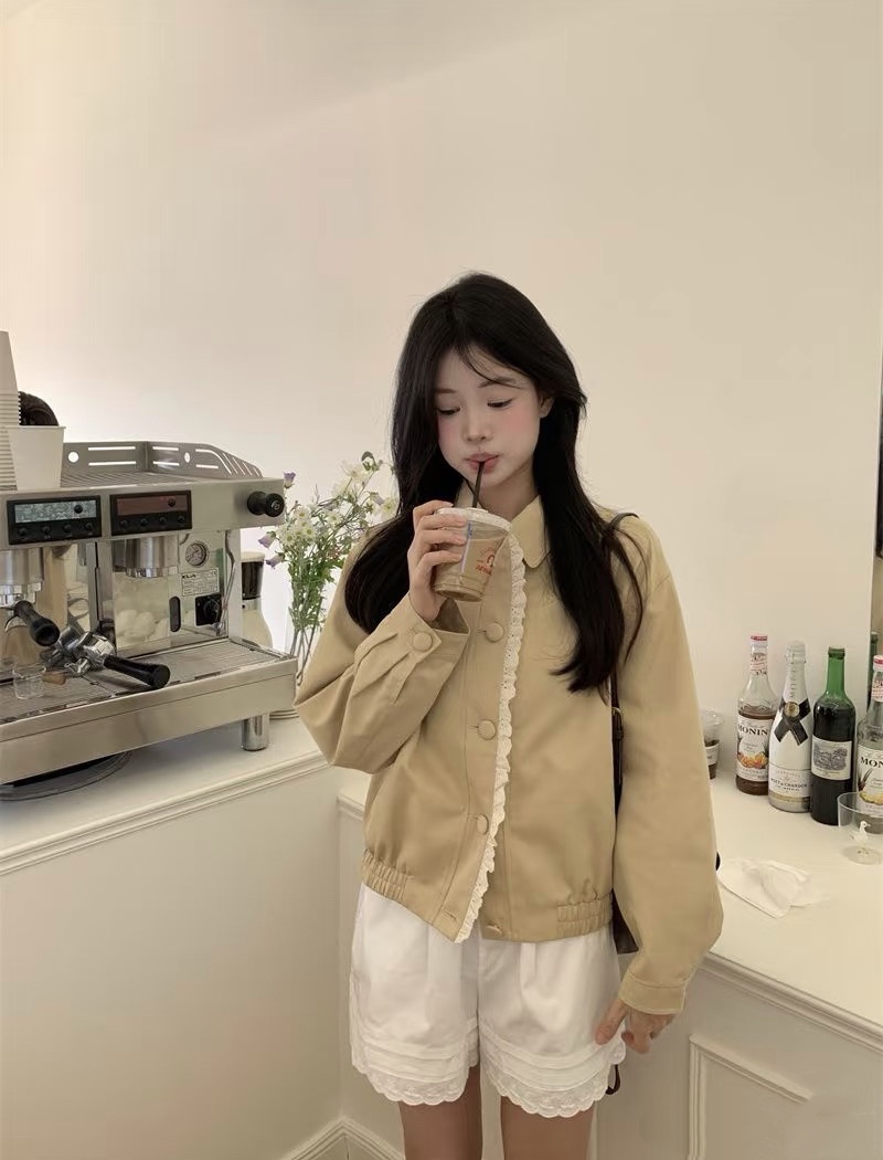 Short lace long sleeve jacket autumn splice coat