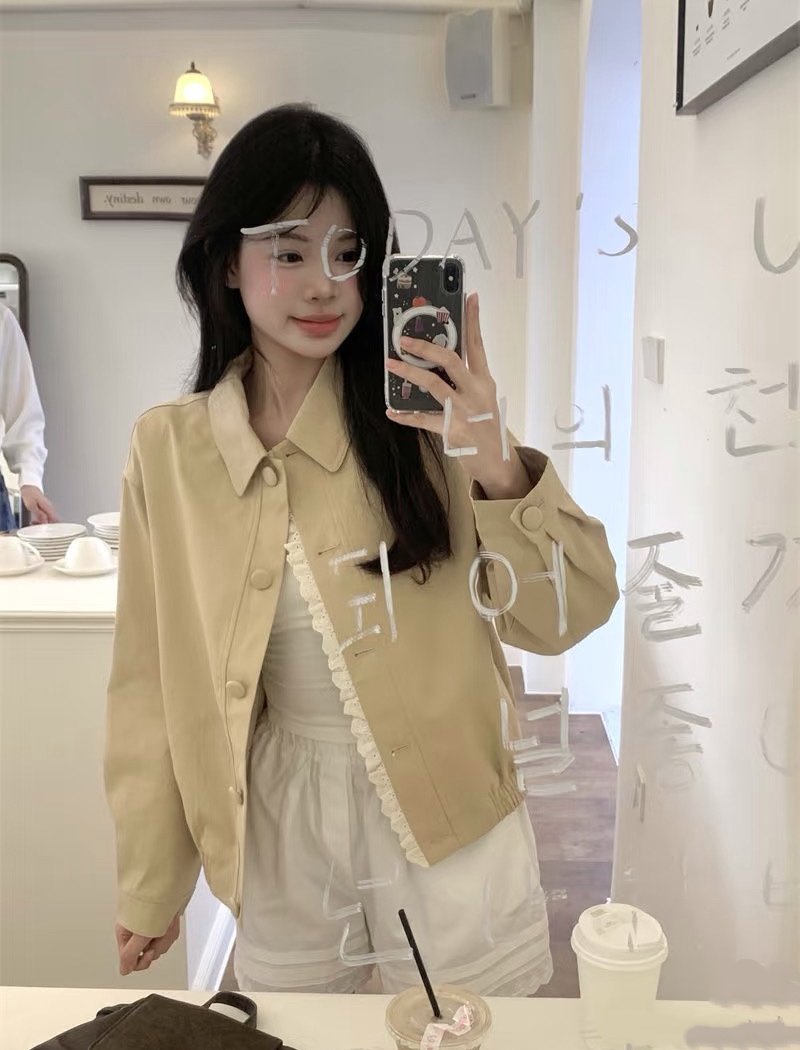 Short lace long sleeve jacket autumn splice coat