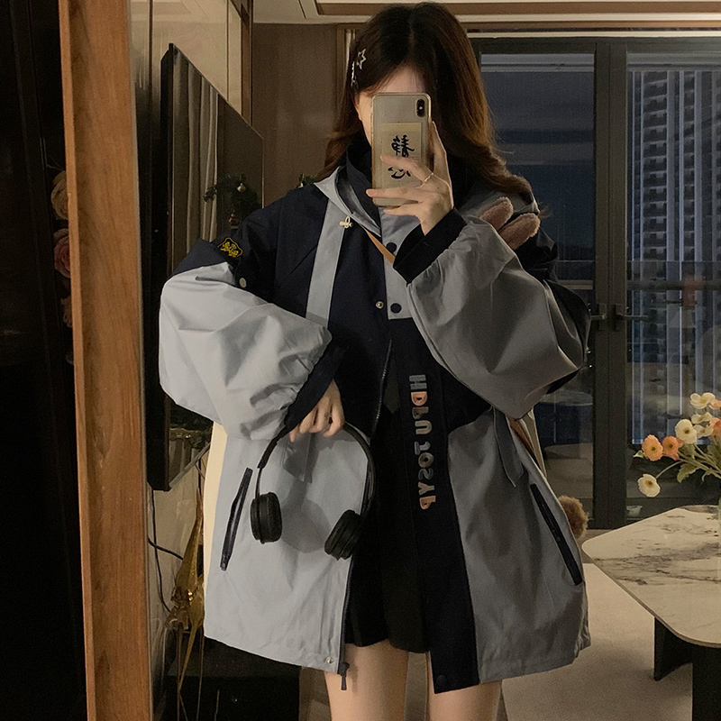 Mixed colors couples jacket autumn hooded work clothing