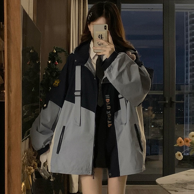 Mixed colors couples jacket autumn hooded work clothing