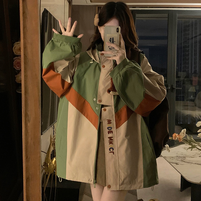 Mixed colors couples jacket autumn hooded work clothing