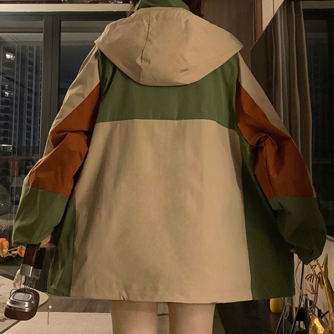 Mixed colors couples jacket autumn hooded work clothing
