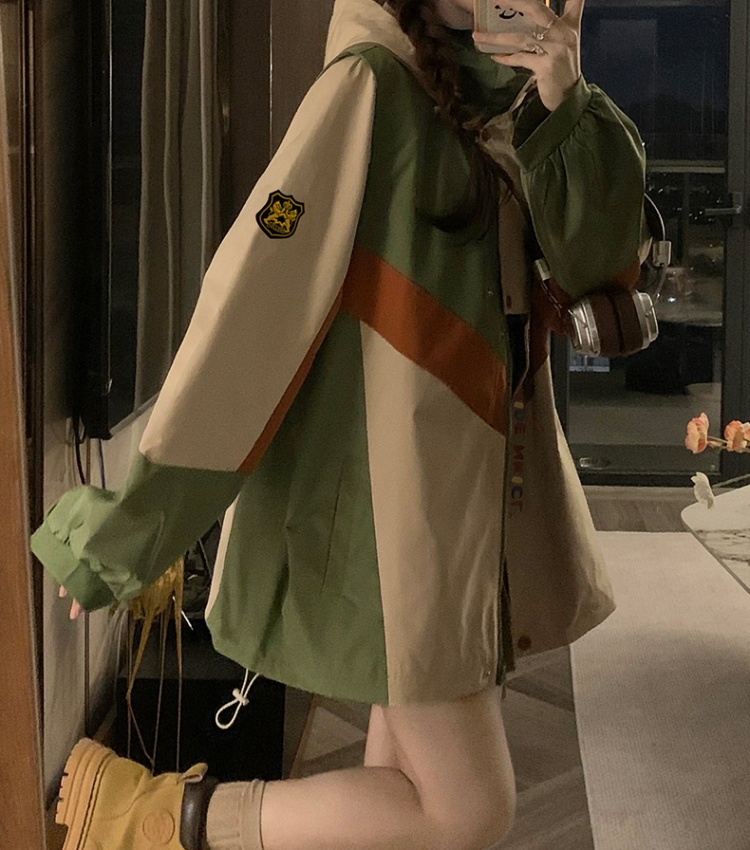 Mixed colors couples jacket autumn hooded work clothing