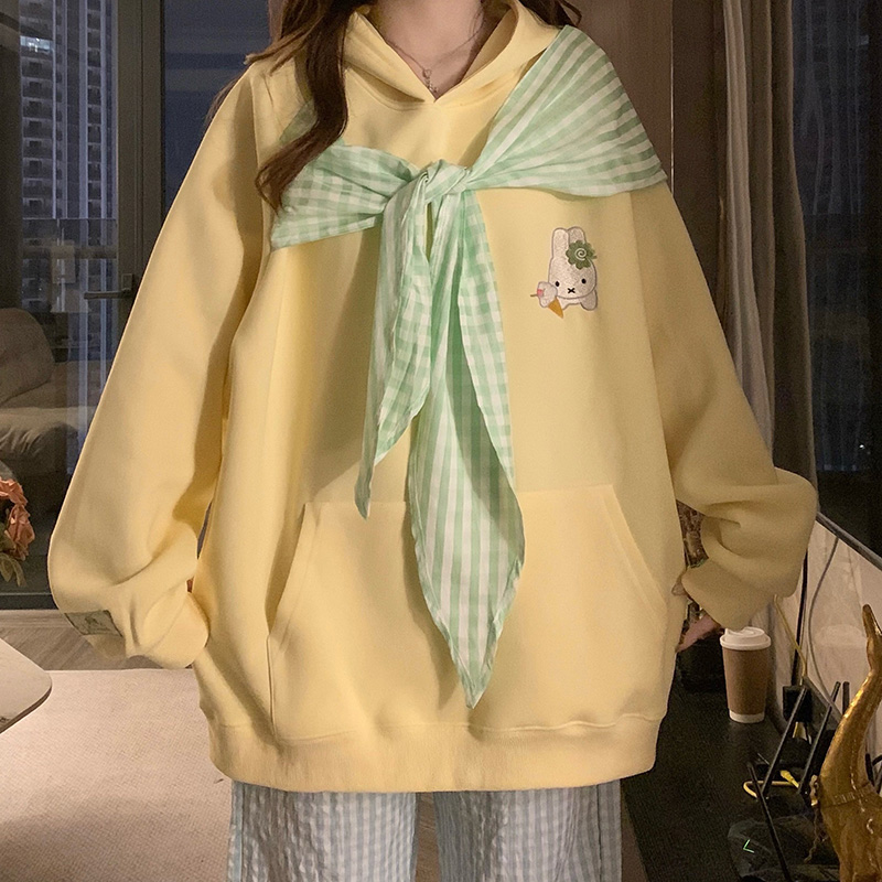 Hooded bow bandage coat couples autumn sweet hoodie