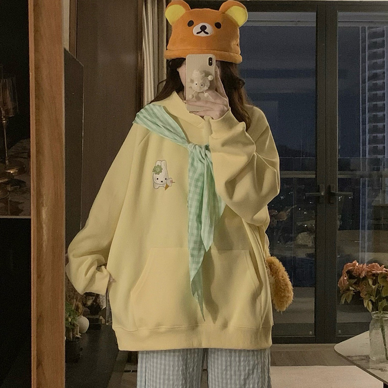 Hooded bow bandage coat couples autumn sweet hoodie