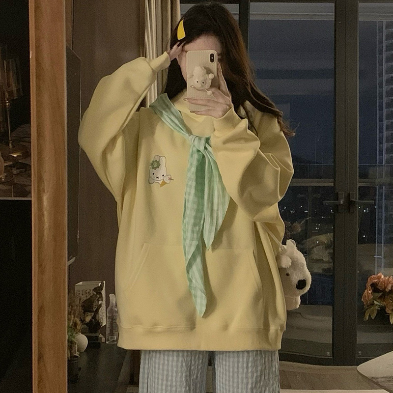 Hooded bow bandage coat couples autumn sweet hoodie