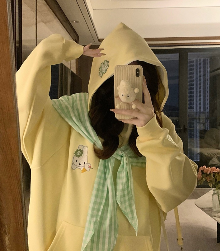 Hooded bow bandage coat couples autumn sweet hoodie