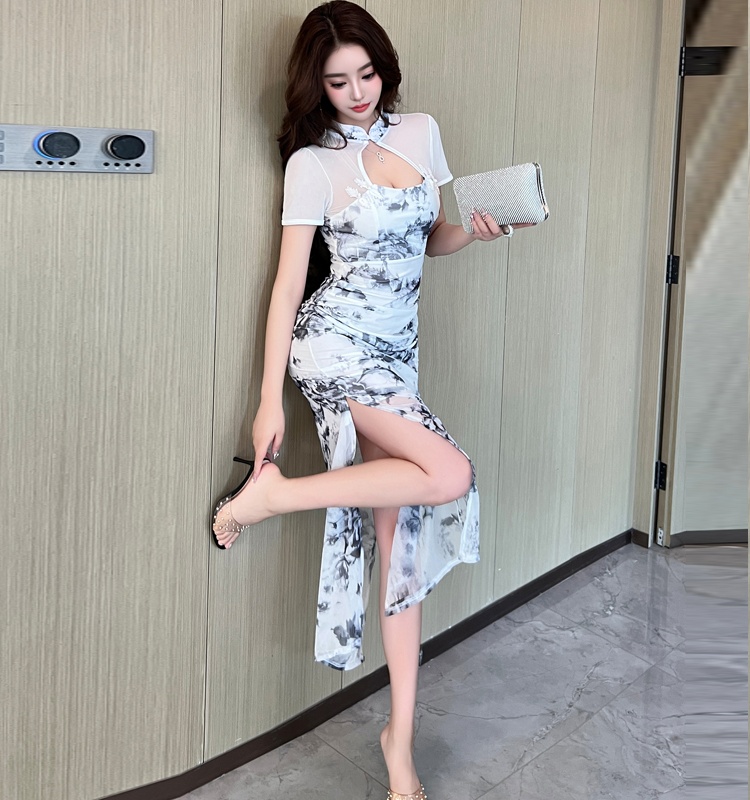 Fashion retro evening dress floral package hip dress