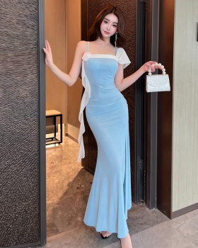 Temperament sling long dress sexy split formal dress