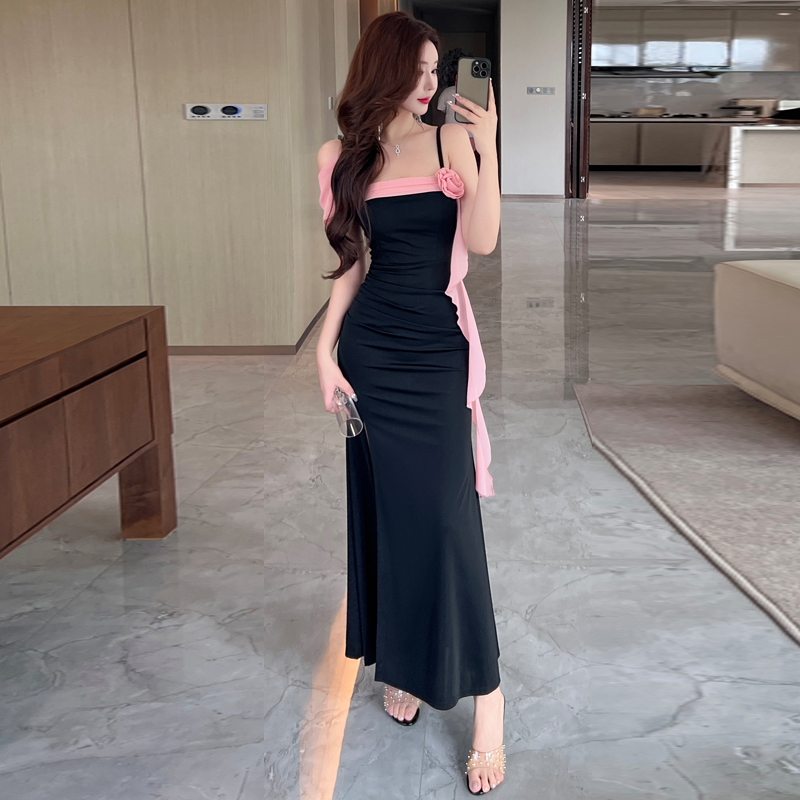 Temperament sling long dress sexy split formal dress