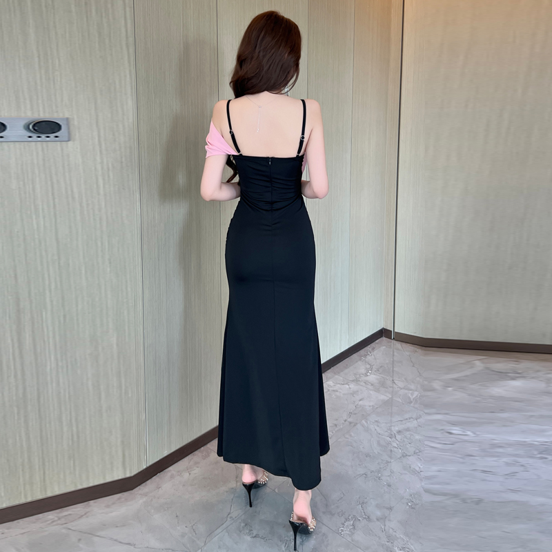 Temperament sling long dress sexy split formal dress