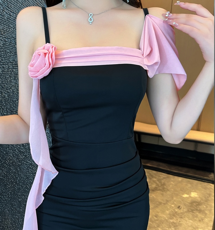 Temperament sling long dress sexy split formal dress
