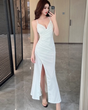 Split sling low-cut dress banquet sexy formal dress
