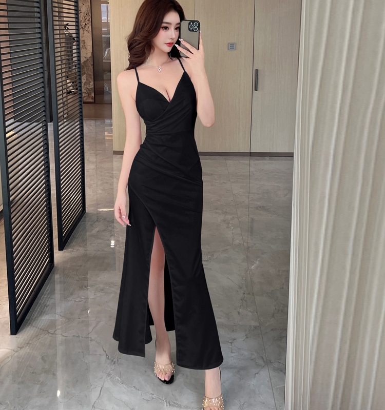 Split sling low-cut dress banquet sexy formal dress