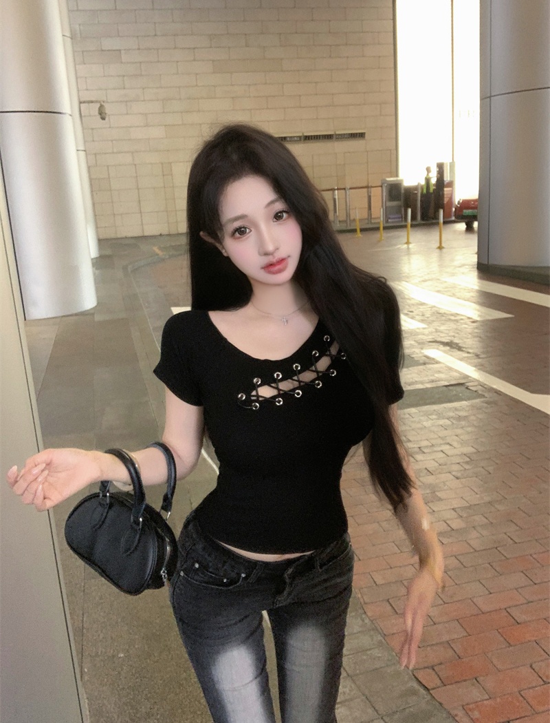 Short irregular short sleeve bandage slim tops