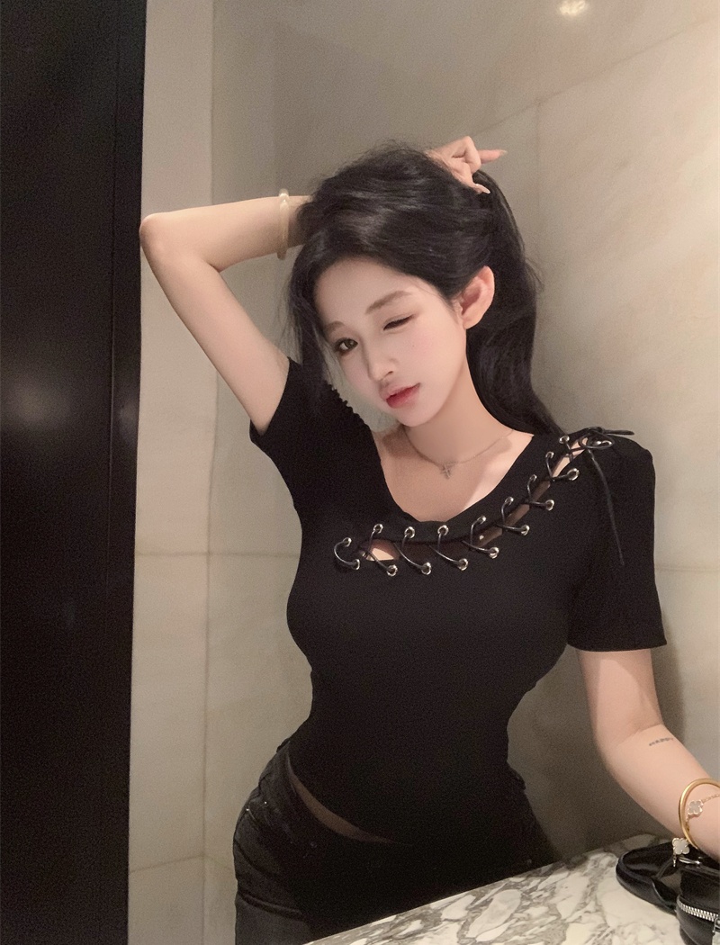 Short irregular short sleeve bandage slim tops