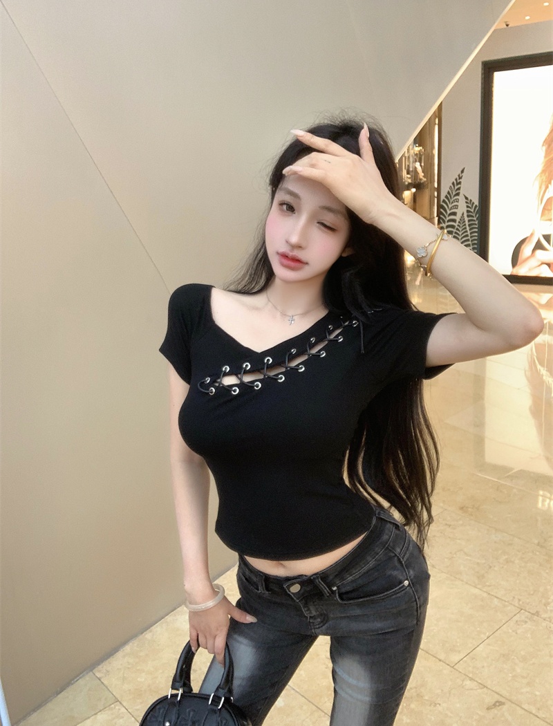 Short irregular short sleeve bandage slim tops