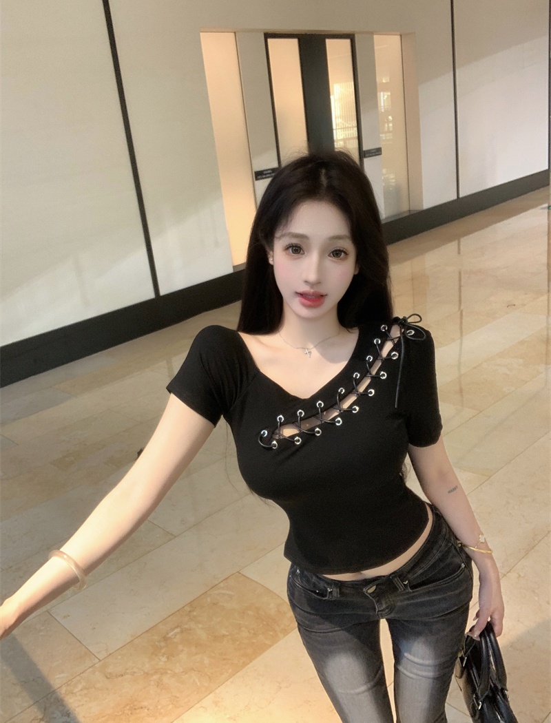 Short irregular short sleeve bandage slim tops