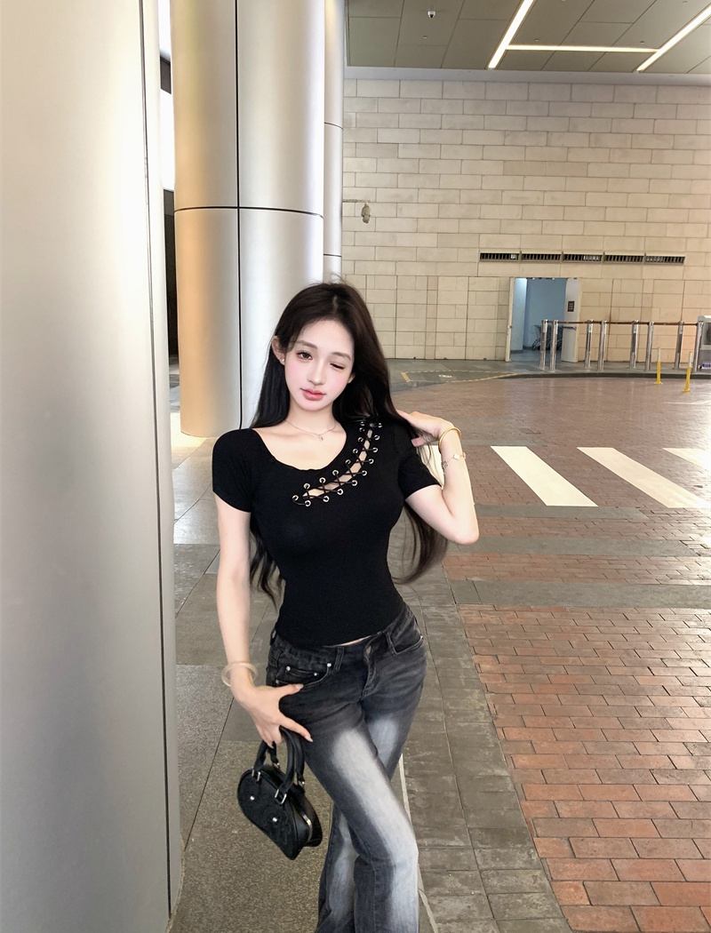 Short irregular short sleeve bandage slim tops