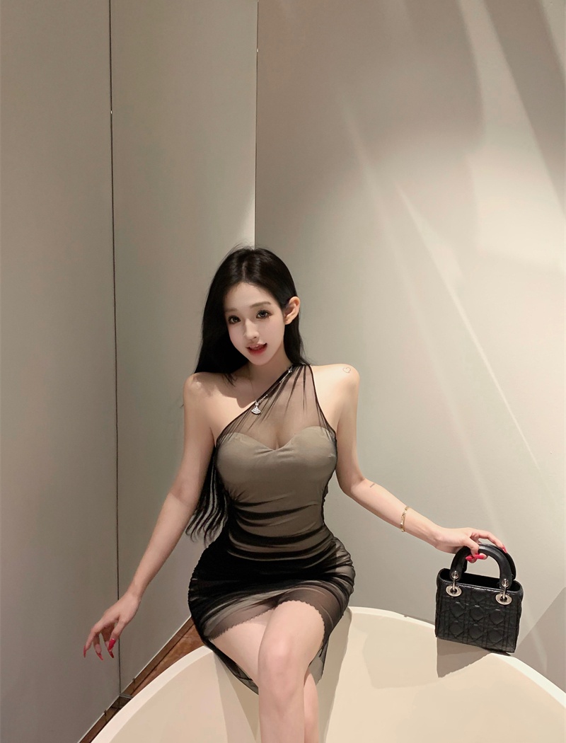 Slim gauze package hip with chest pad sexy dress