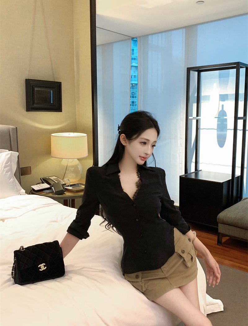 Pseudo-two pinched waist tops short sleeve shirt