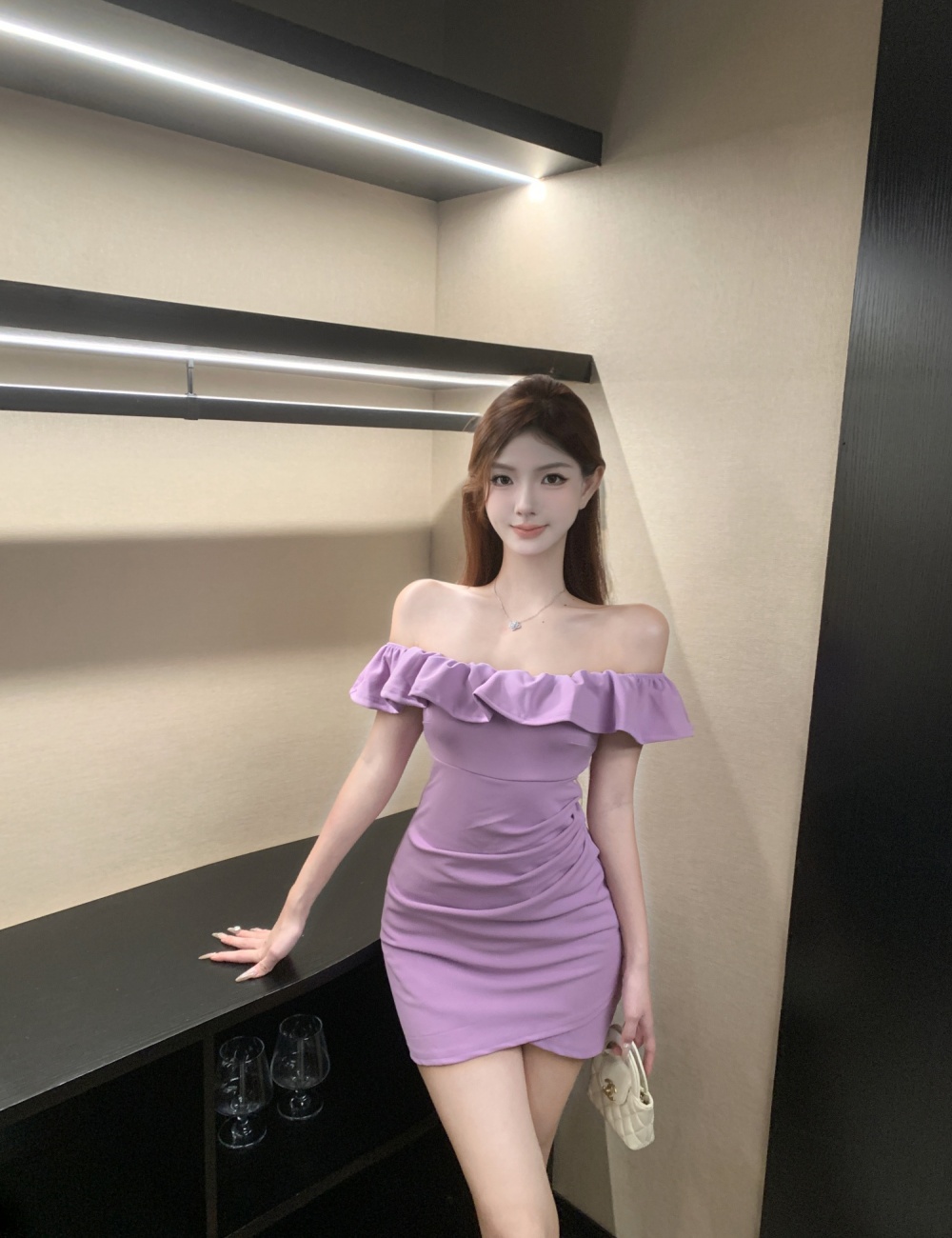 Temperament lotus leaf edges dress for women