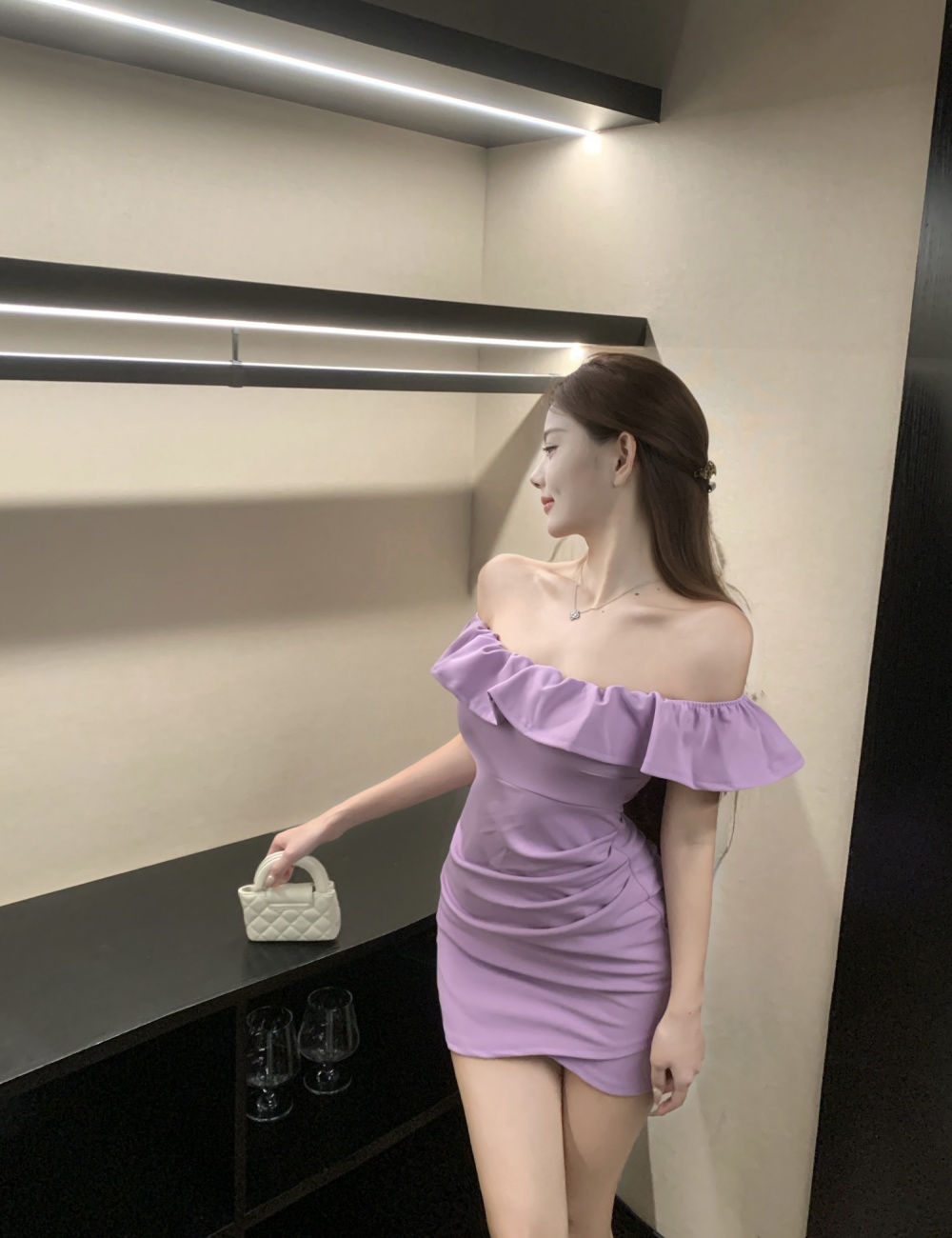 Temperament lotus leaf edges dress for women