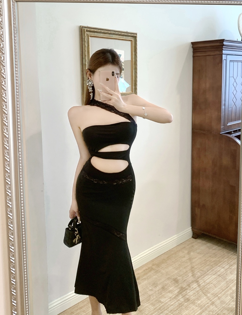 Sexy hollow long dress pure formal dress for women