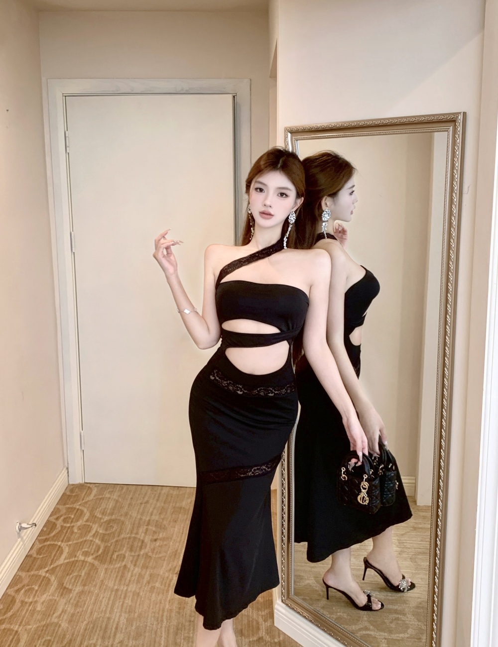 Sexy hollow long dress pure formal dress for women