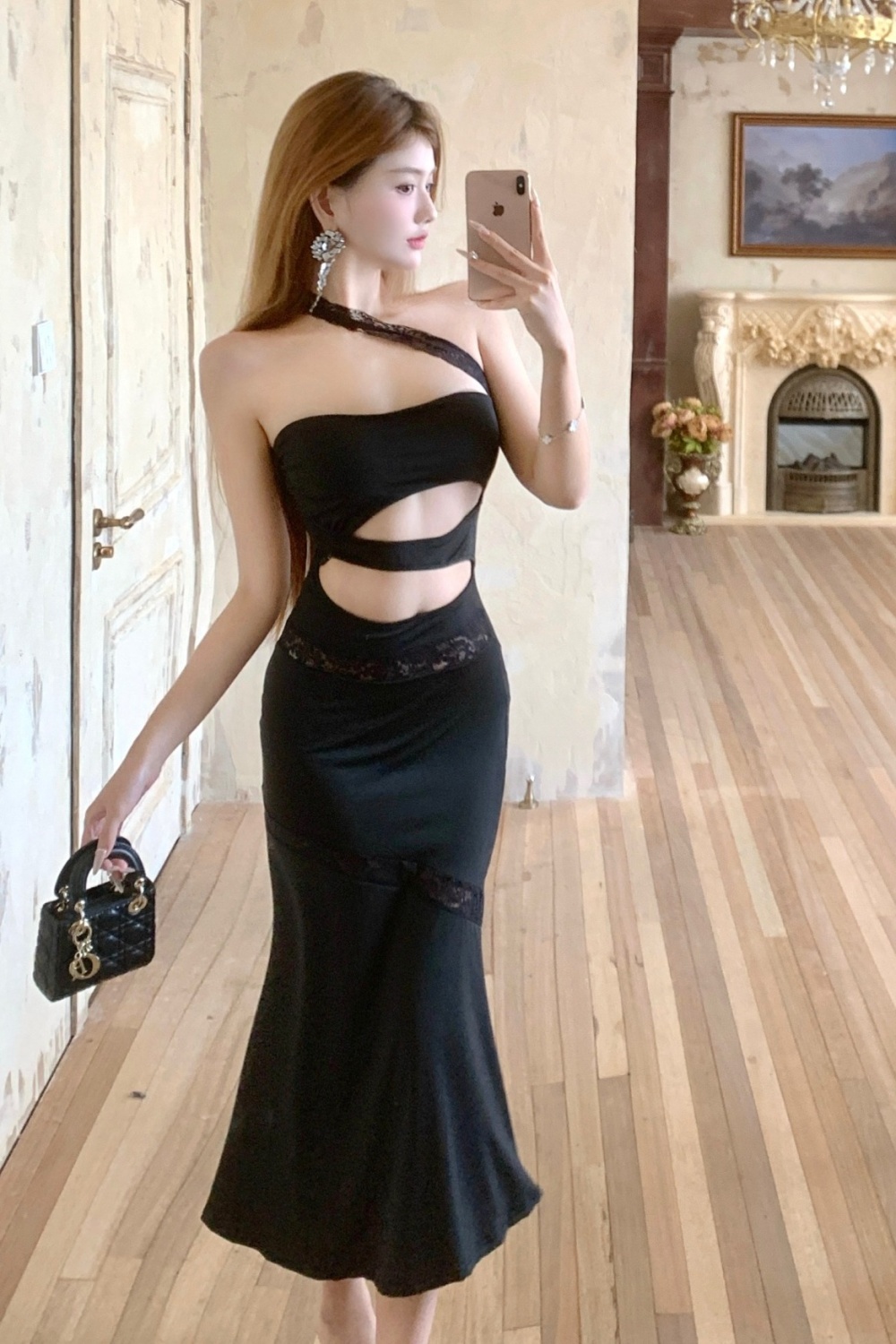 Sexy hollow long dress pure formal dress for women