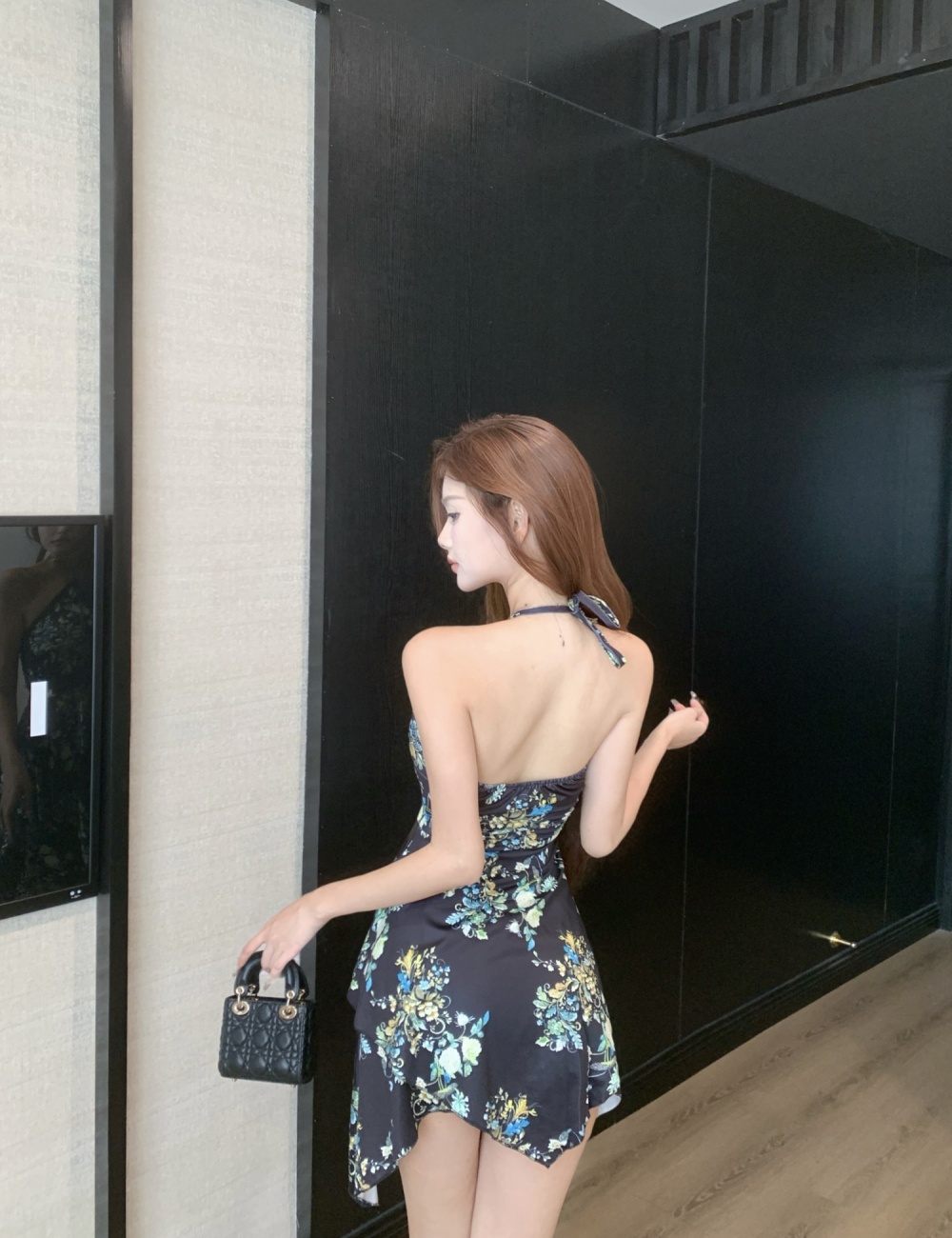 Sexy printing repair waist fashion halter dress for women