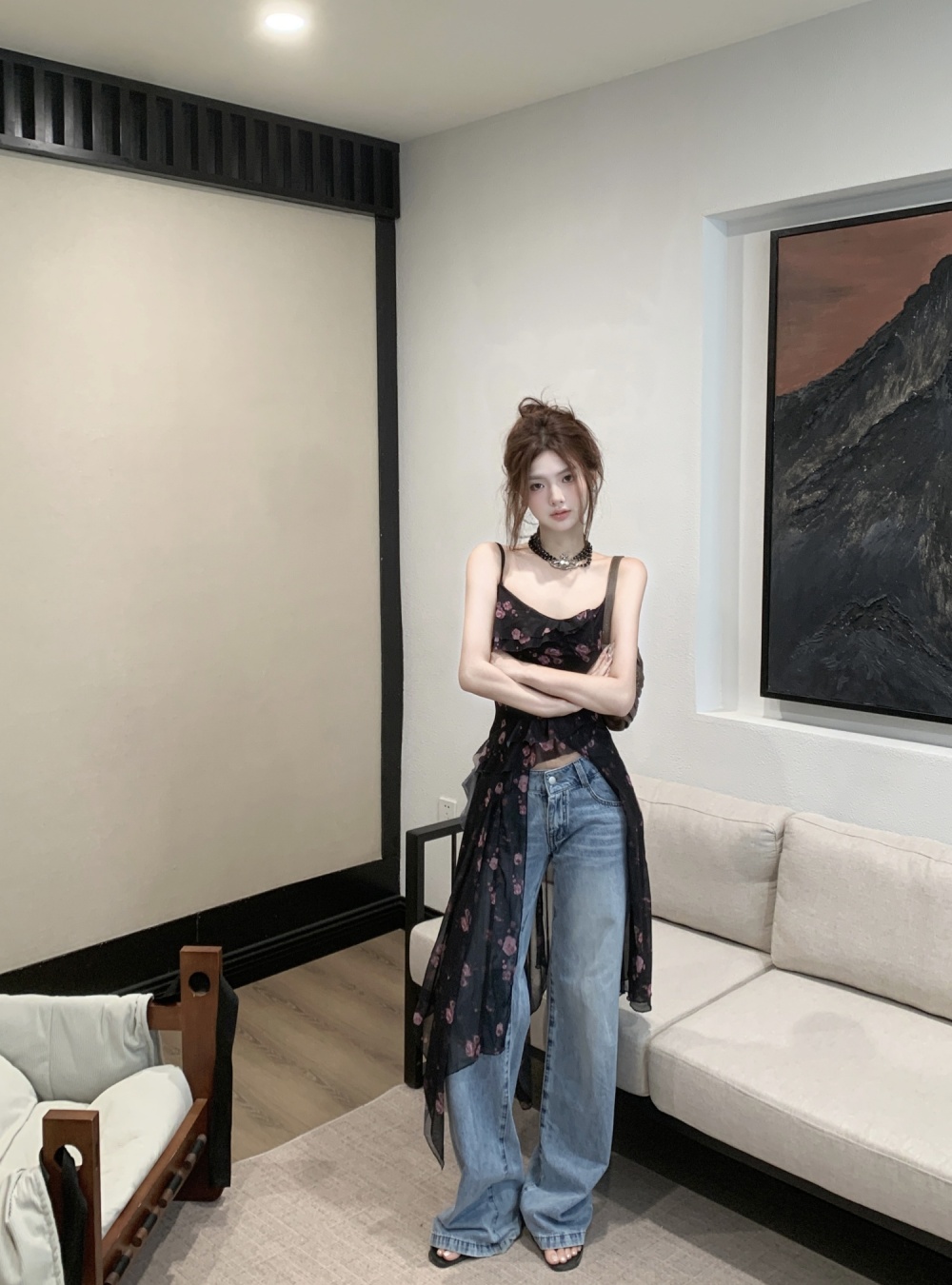 Lotus leaf edges spicegirl gauze long split fashion tops