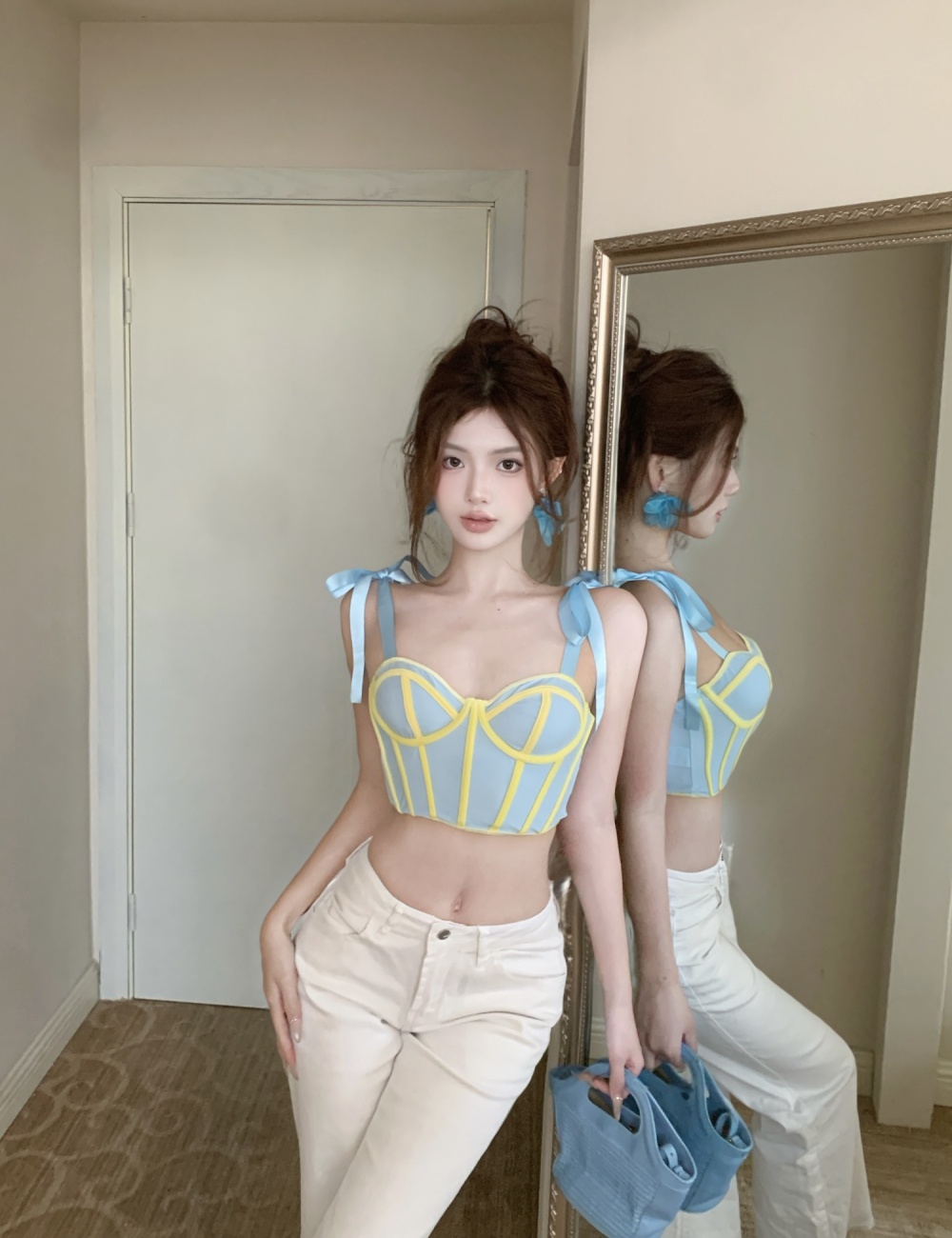 Short mixed colors vest candy colors tops for women