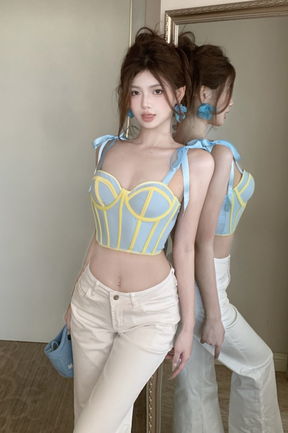 Short mixed colors vest candy colors tops for women