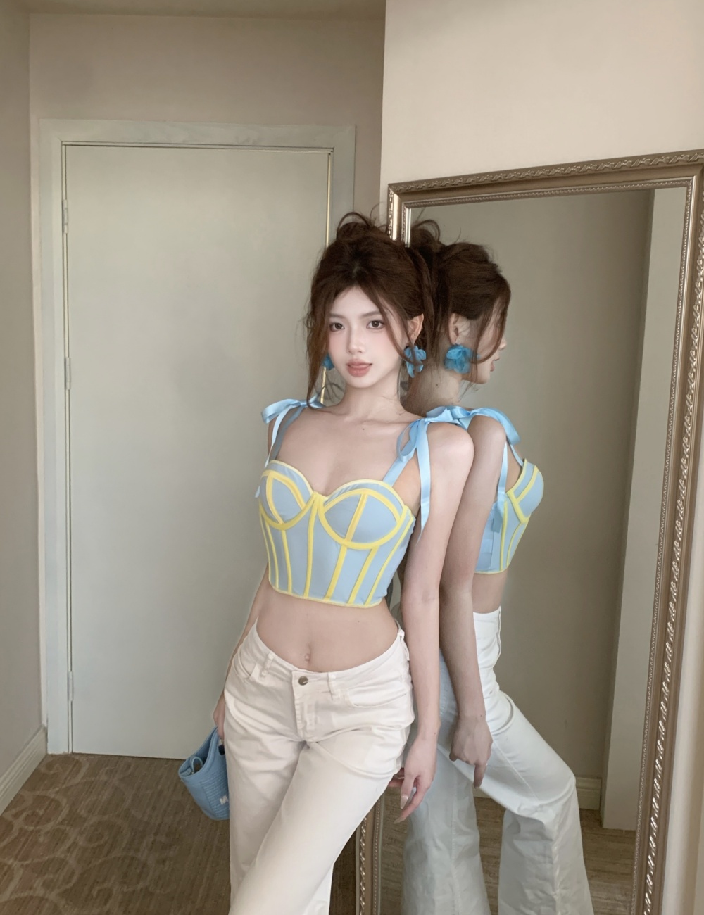 Short mixed colors vest candy colors tops for women