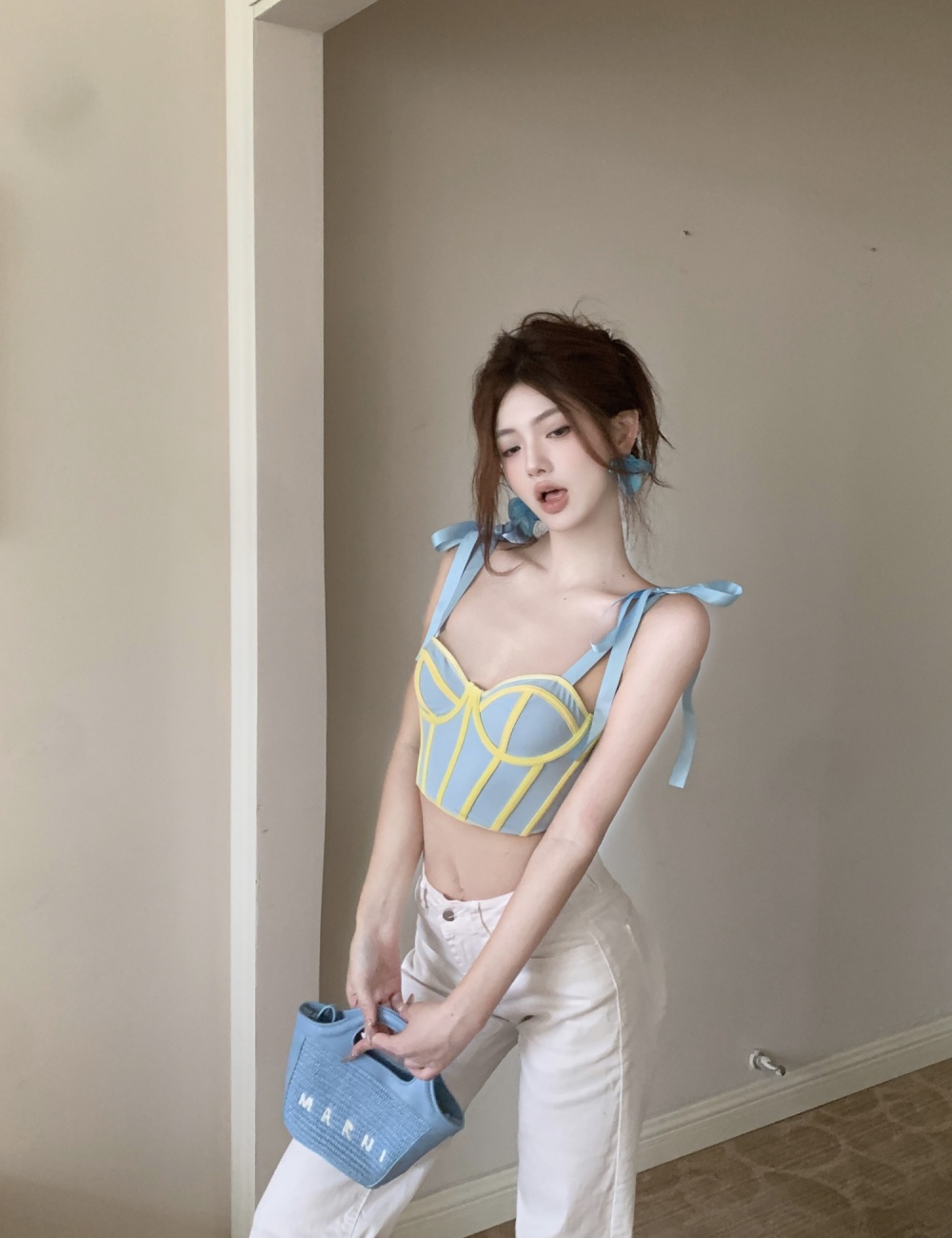 Short mixed colors vest candy colors tops for women