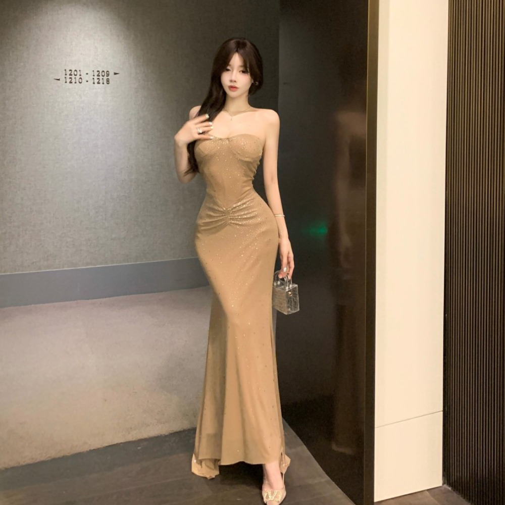 Elegant slim halter formal dress sexy glitter dress