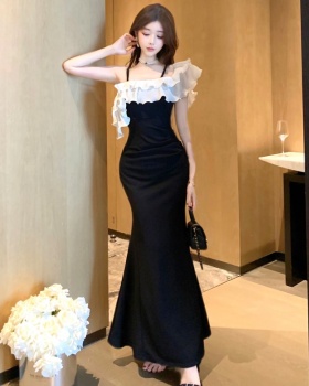 Slim enticement dress flat shoulder stereoscopic formal dress