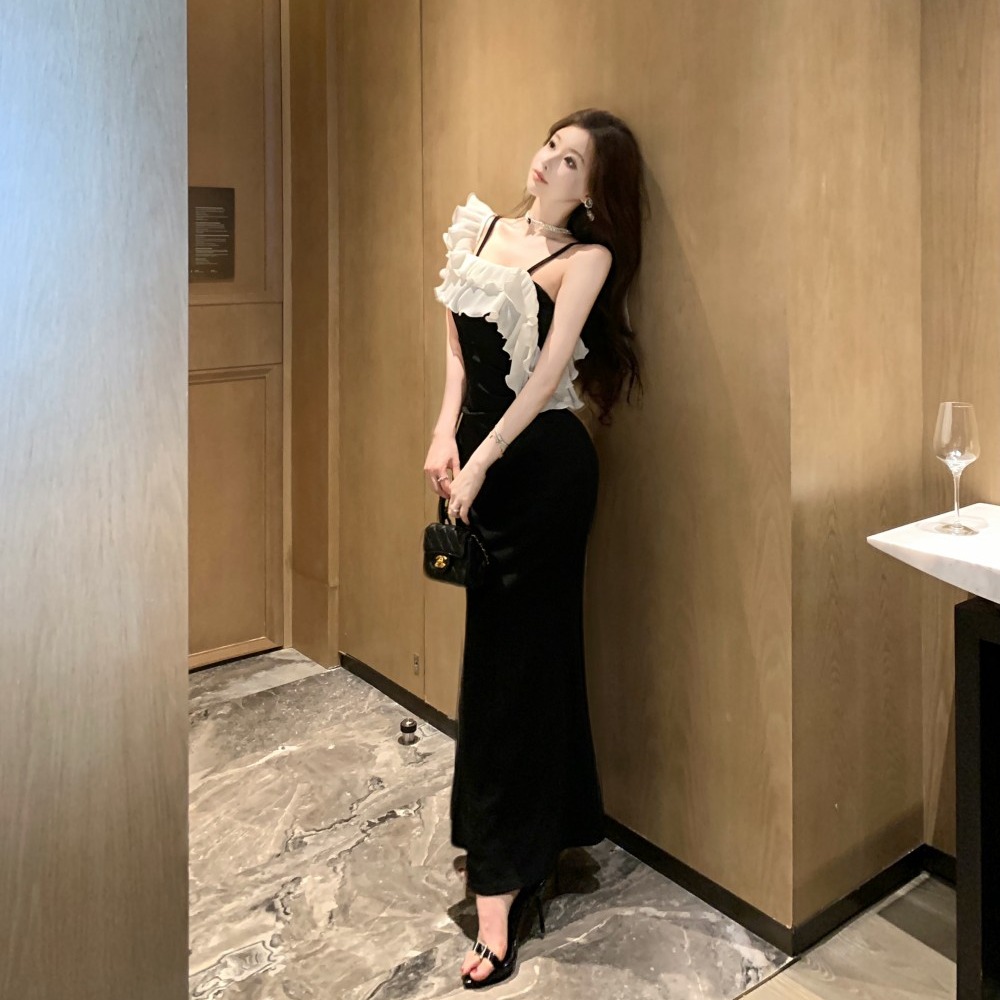Slim enticement dress flat shoulder stereoscopic formal dress
