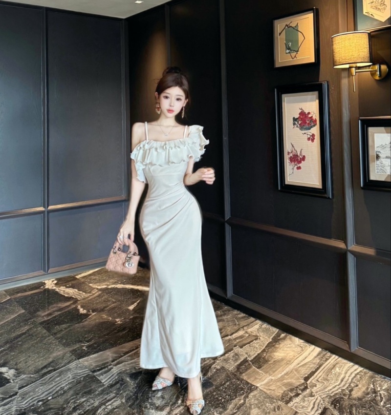 Slim enticement dress flat shoulder stereoscopic formal dress