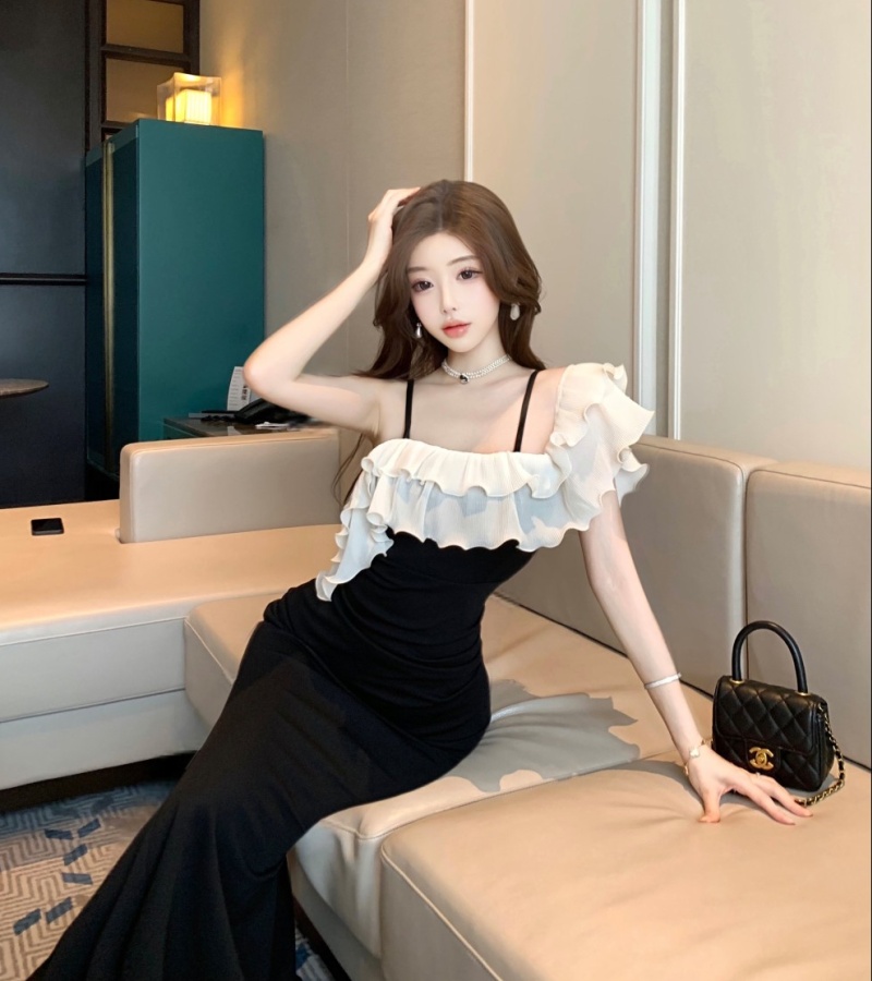 Slim enticement dress flat shoulder stereoscopic formal dress