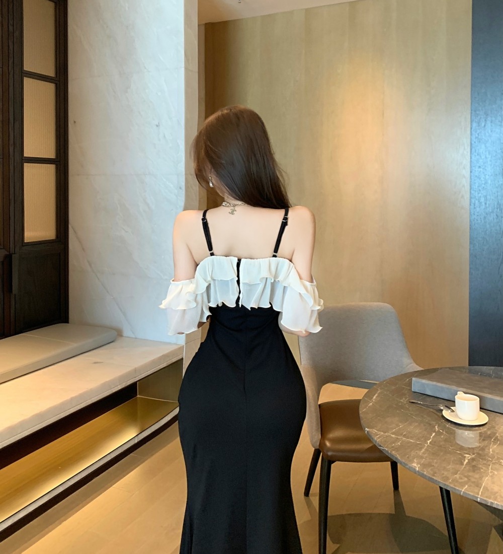 Slim enticement dress flat shoulder stereoscopic formal dress