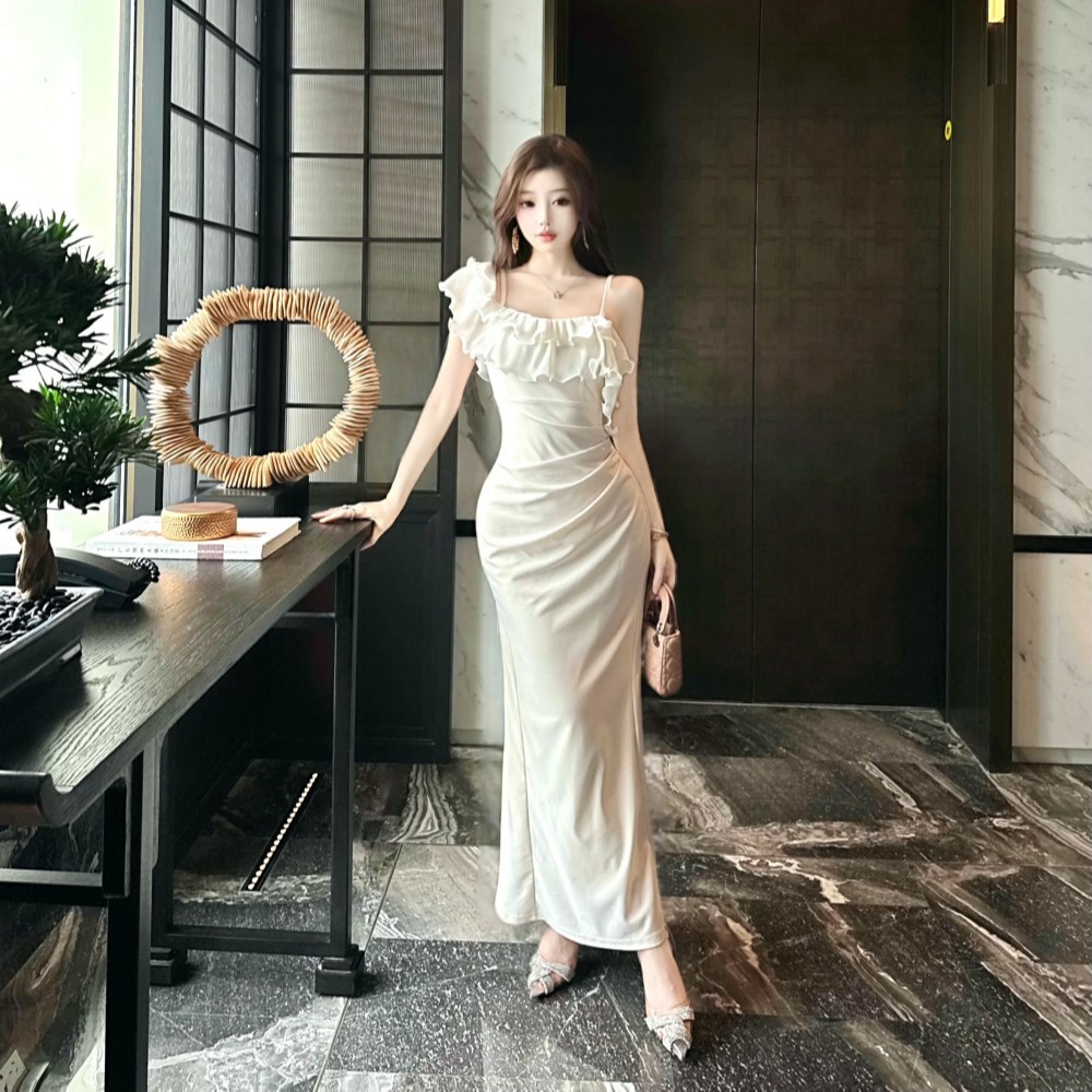 Slim enticement dress flat shoulder stereoscopic formal dress
